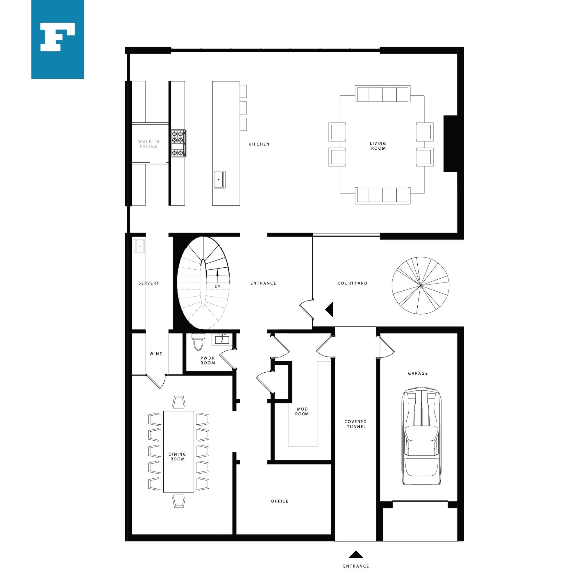 The floor plan of a courtyard house designed by FrankFranco Architects.