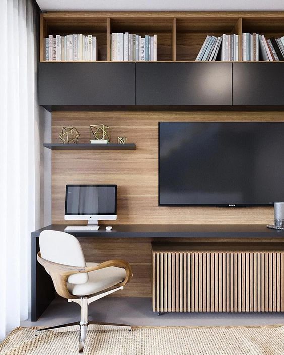 The interior design of a home office with clean modern architecture in a custom home build. Here's how you can design your own home office.
